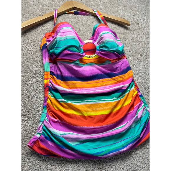 Bleu Rod Beattie Halter Draped Bandeau Tankini Swim Top NWT Stripe Ring Retro 12 - Picture 7 of 8